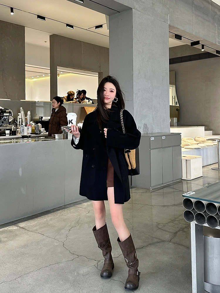 

ZQ Double-Faced Woolen Coat Casual Sle Pure E-commerce S 00% Merino Wool Year-End Special Youth Long Sve Button up