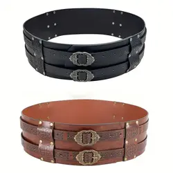 Renaissance Viking Embossed Wide Belt Medieval Faux Leather Armor Belt Medieval Wide Belt for Men PU Leather Costume Accessory