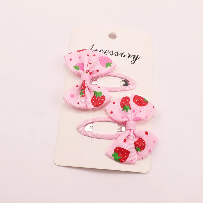 2PCS Princess Cute Print Bow Girls Hairpins Children Headwear Hairgrip Hair Clips Barrettes Hair Accessories