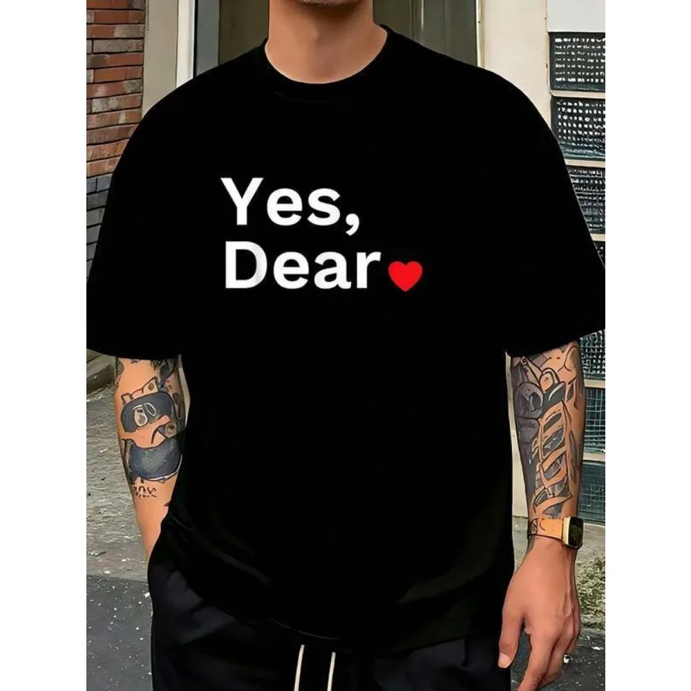 

Yes Dear Heart Valentines Funny Print Short Sleeve T-Shirt, Men's Graphic T Shirt,Valentines Gift