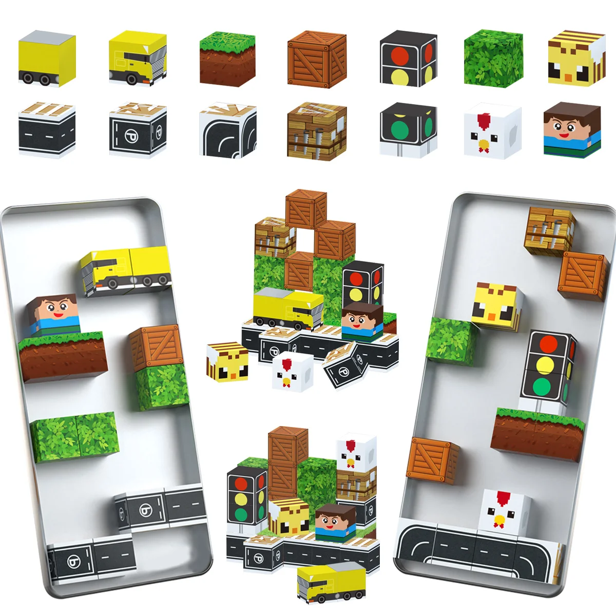 Zestaw magnetycznych klocków w metalowym pudełku, układanki magnetyczne, zabawki sensoryczne, odpowiednie na prezenty na Halloween dla chłopców i dziewczynek