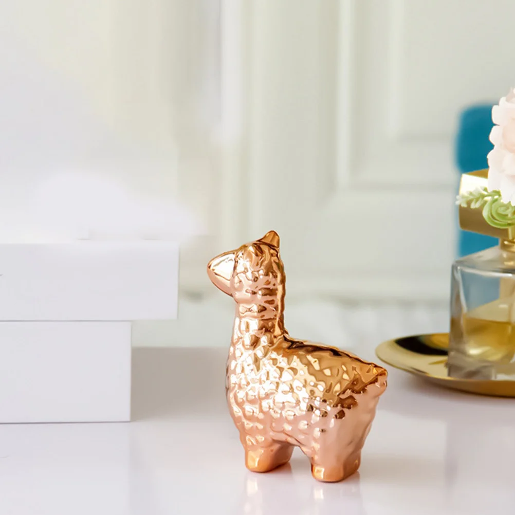 

Decorations Alpaca Figurines Housewarming Theme for Table Golden Ornaments Ceramic Statue