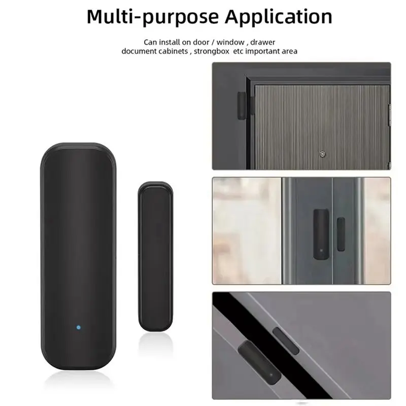 AA08-3X Tuya Wifi Smart Door Window Sensor Home Indoor Door Magnetic Detector Compatible With Alexa & Google Home Black