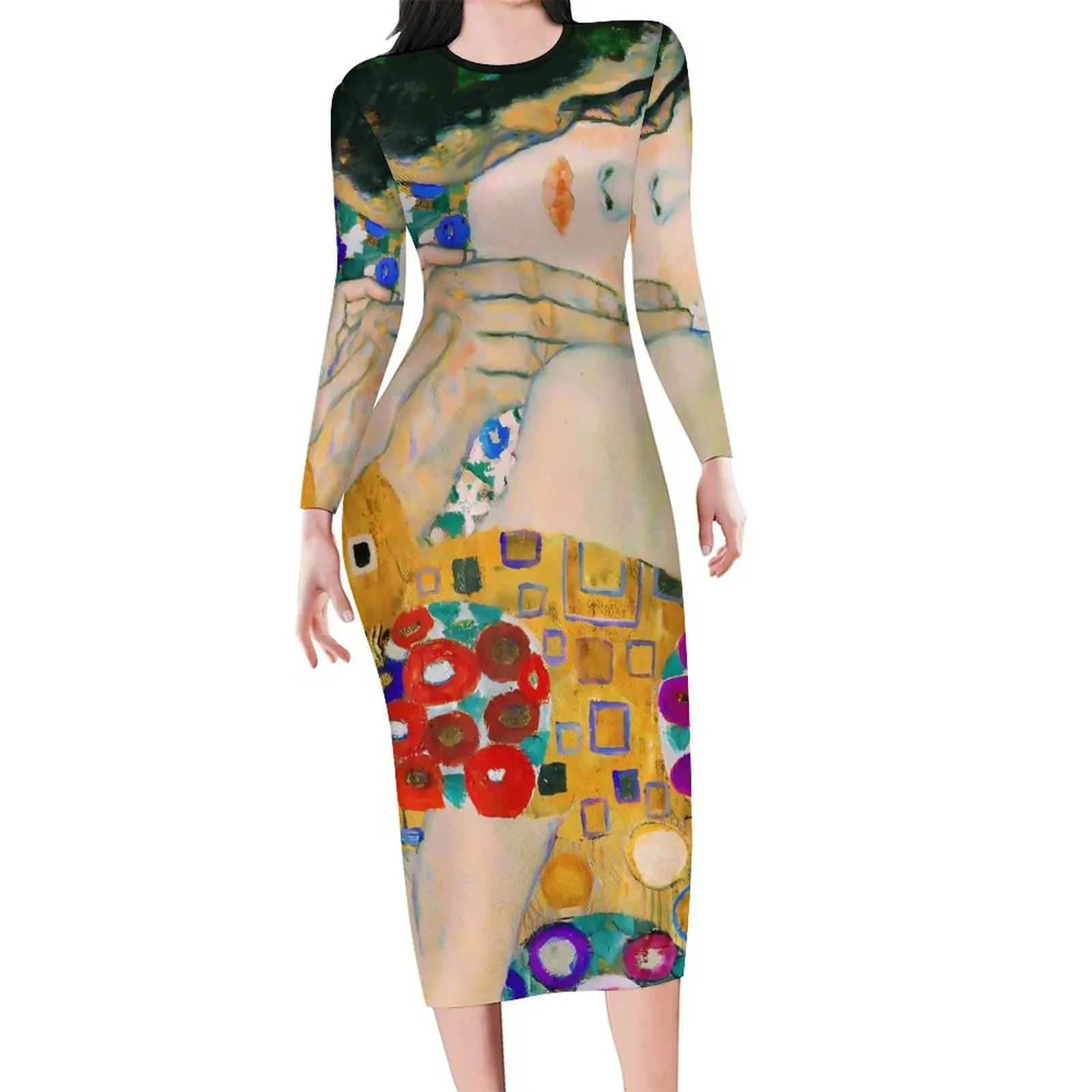 Gustav Klimt Dress Long Sleeve The Kiss Korean Fashion Dresses Spring Cute Bodycon Dress Female Design Oversized Clothing