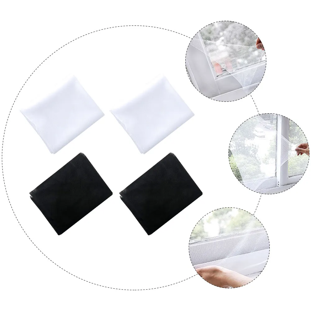 4 Pcs Net Fits Anti-Mosquito Screen Window Self-adhesive Heavy Duty Mesh Curtain Nylon