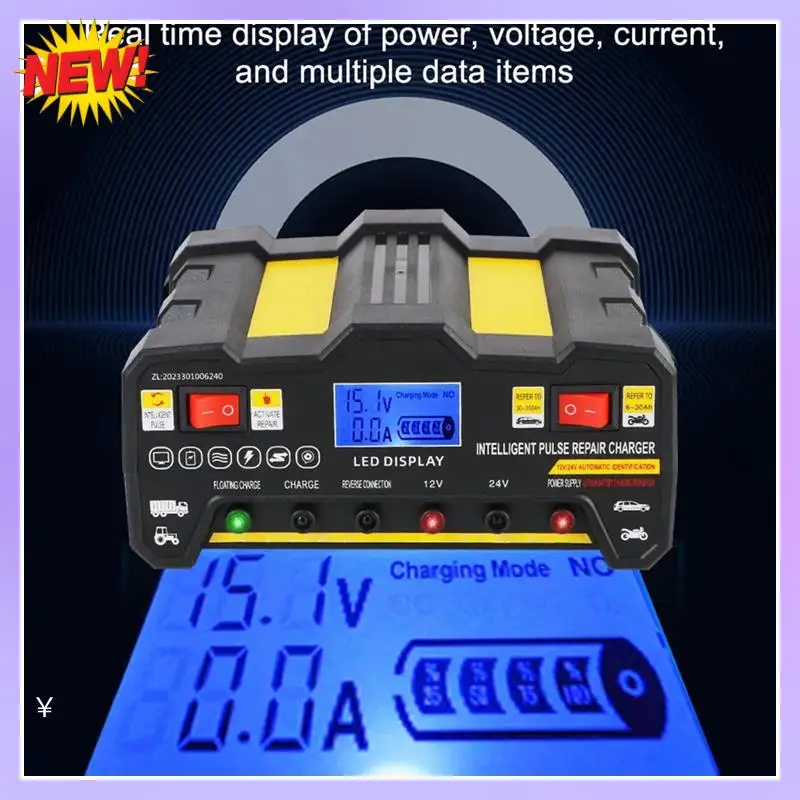 

T24C Intelligent Pulse Repair Battery Charger 300AH LCD Full Automatic For Wet Dry Lead Acid EU-Plug Car Battery