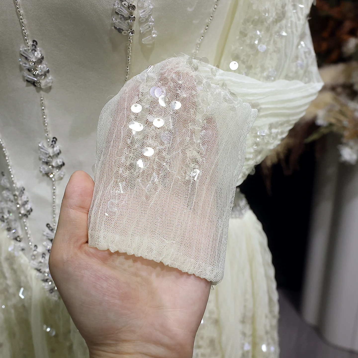 Sharon Said Elegantes Sweetheart-Abendkleid mit Transparenten Langen Ärmeln und Perlen für Hochzeiten, Partys und Bälle SS628 Maßanfertigung – Detail 15