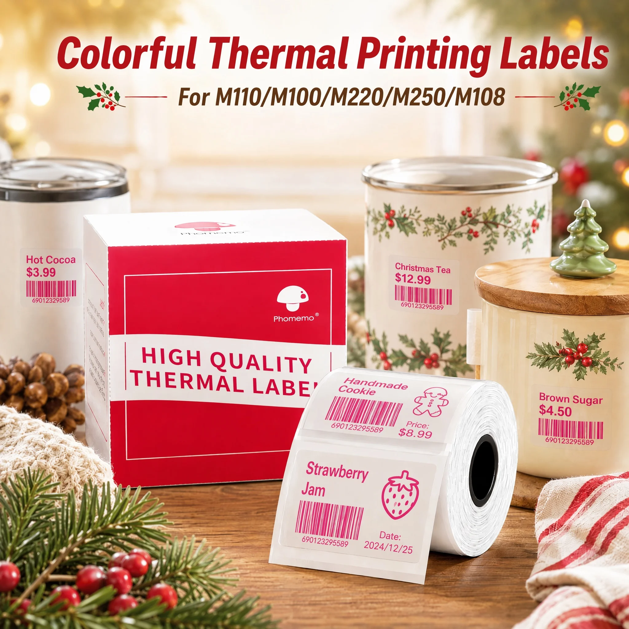 Phomemo Colorful Thermal Label Stickers, Printing Labels for Barcode Address Logo Business Home Tags For M100 M220 M250 M108
