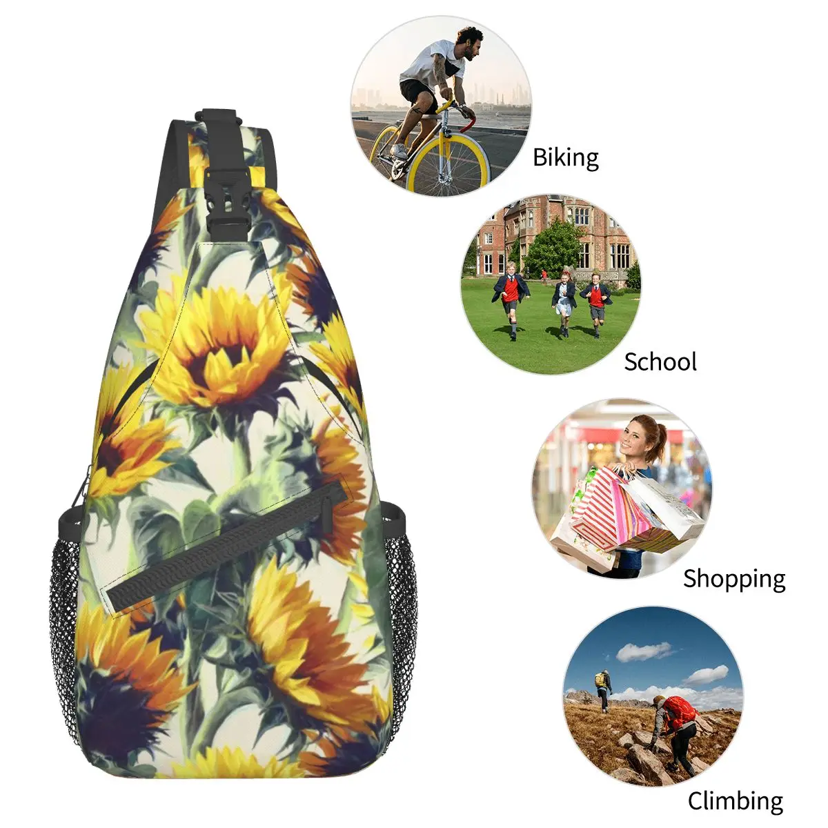 Girasoli Forever Bohemian Crossbody Sling Bag Cool Chest Bag Flowers spalla zaino Daypack escursionismo Outdoor Travel Satchel