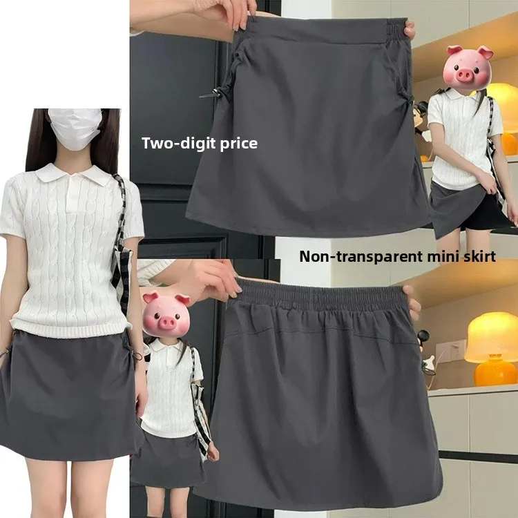 تنورة قصيرة رمادية أمريكية عالية الخصر للنساء صيف 2025 جديدة للأنشطة الخارجية والترفيهية نصف تنورة مضادة للكشف بأسلوب ملابس ا...