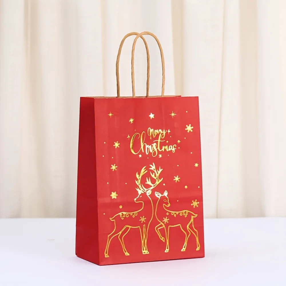 3/12 Pcs Christmas Gift Bag Set, Gold Tree Print Red Green Metallic Edge, Handled Holiday Gift Pouches image 6