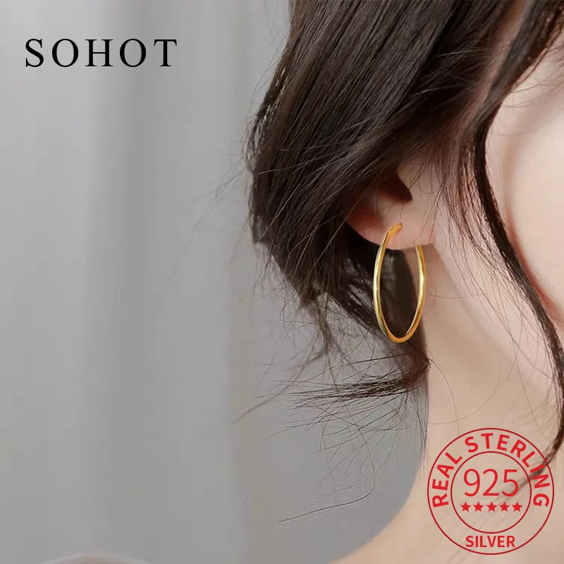 

Real 925 Sterling Silver 14K Gold Round 14/20/25/30MM Hoop Earrings for Women Minimalist Trendy Fine Jewelry Accessories
