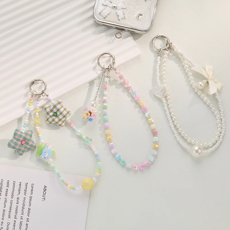 

Жемчужный кулон с бантом, цепочка для мобильного телефона, женская мода, небольшой аромат, портативный кулон на запястье, подвесная цепочка с короткой рукой