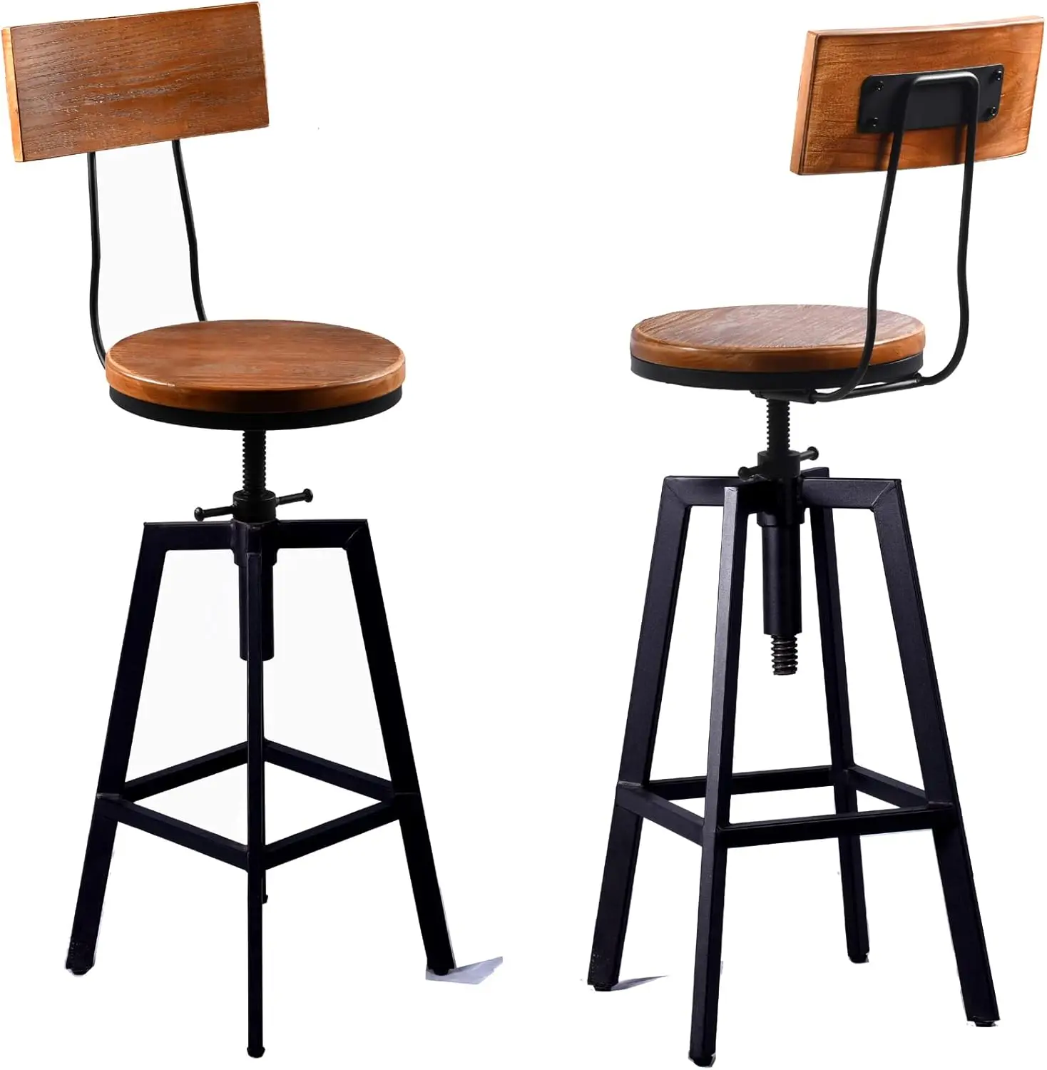 Industrial Bar Stool Wood Metal Bar Stool,Adjustable Height Swivel Counter Height Bar Chair with Backrest,Black,Fully Welded