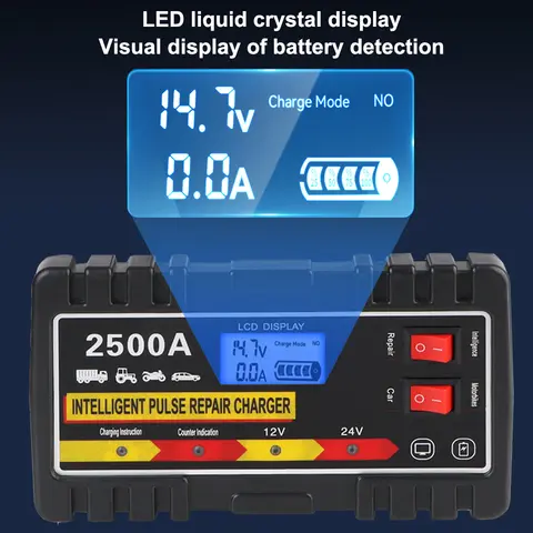 12V 24V 220W 자동차 배터리 충전기 (납축전지용) EU 플러그 지능형 펄스 복구 충전기 디지털 LCD 디스플레이 고속 충전기