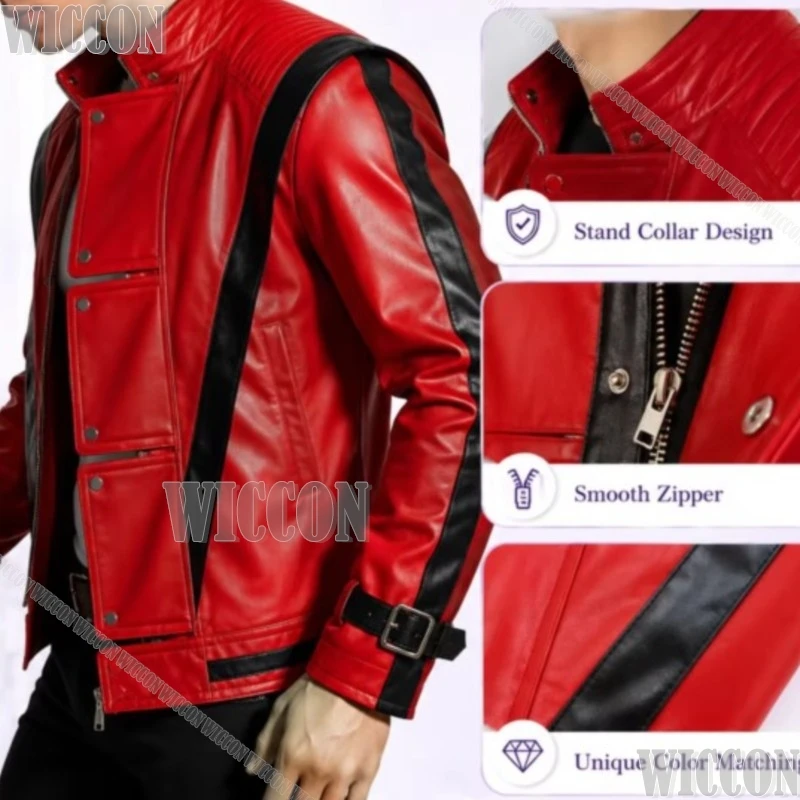 Chaqueta de Cuero Roja de Michael Jackson Thriller para Cosplay, Disfraz de Terror para Hombres y Mujeres Adultos, para Halloween, Navidad, Carnaval y Eventos