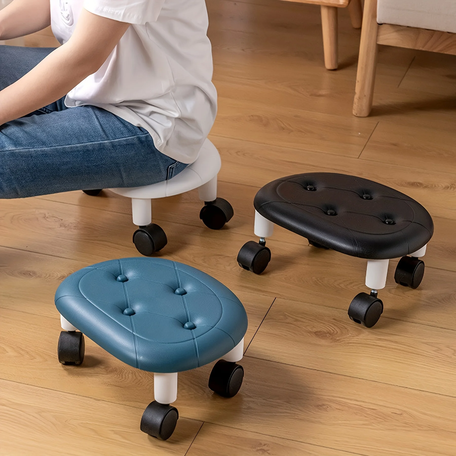 1 Stück Rollhocker mit Rädern, robuster Kunststoff-Fußhocker für Eingangsbereich, Bad, Schuhwechsel & Organisation