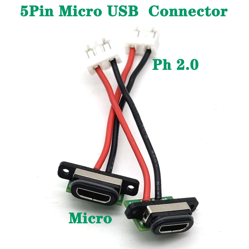 

Micro USB Connector Port Socket Female with Screw Hole Waterproof Power Charging Dock With Cable Terminal
