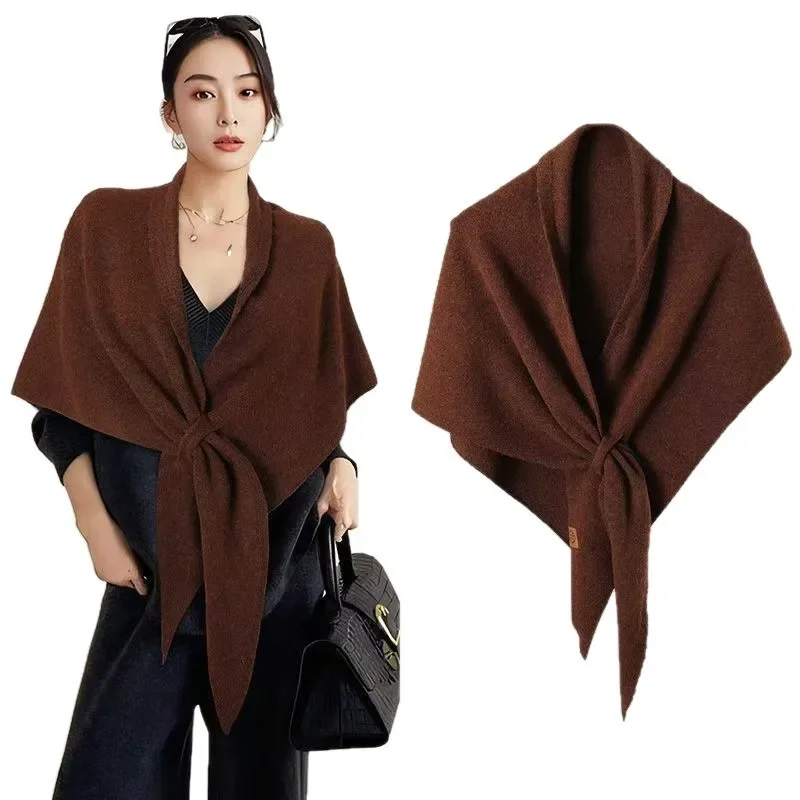 

New Fashion Imitation Cashmere Women Scarves with Floral Pattern Solid Versatile Paired Wool Blend Knitted Triangle Shawl Female