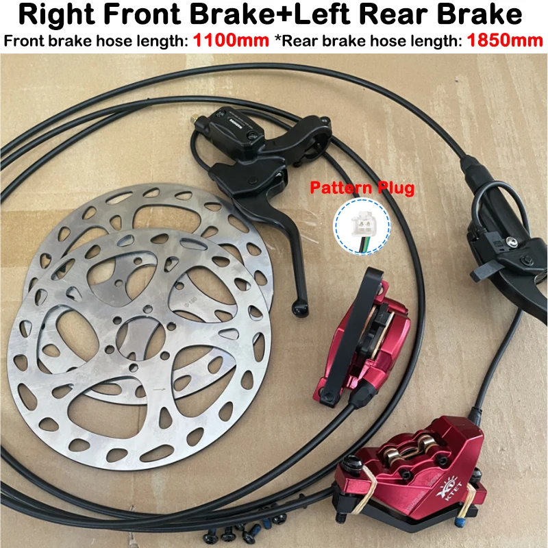 2 Piston Red Ebike Hydraulic Disc Brake Kit Ebike Power Cut Off Brake Level Bicycle Dual Disc Oil Brakes image 3