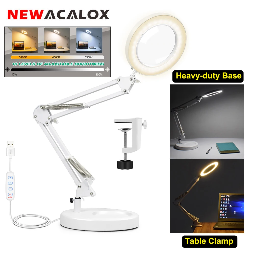 

5X Magnifying Glass with Light and Clamp&Stand 5X Real Glass Lens Magnifying Desk Lamp 3 Modes Stepless Dimmable LED Lighted