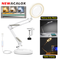 5X Magnifying Glass with Light and Clamp&Stand 5X Real Glass Lens Magnifying Desk Lamp 3 Modes Stepless Dimmable LED Lighted