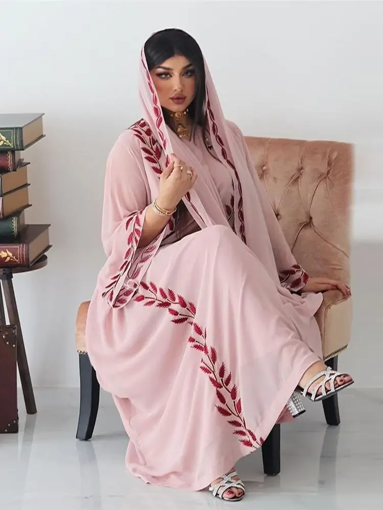 

Pink Kaftan Robe Djellaba Femme Musulmane Modest Dubai Abaya Turkey Islam Muslim Hijab Dress Abayas for Women Caftan Marocain