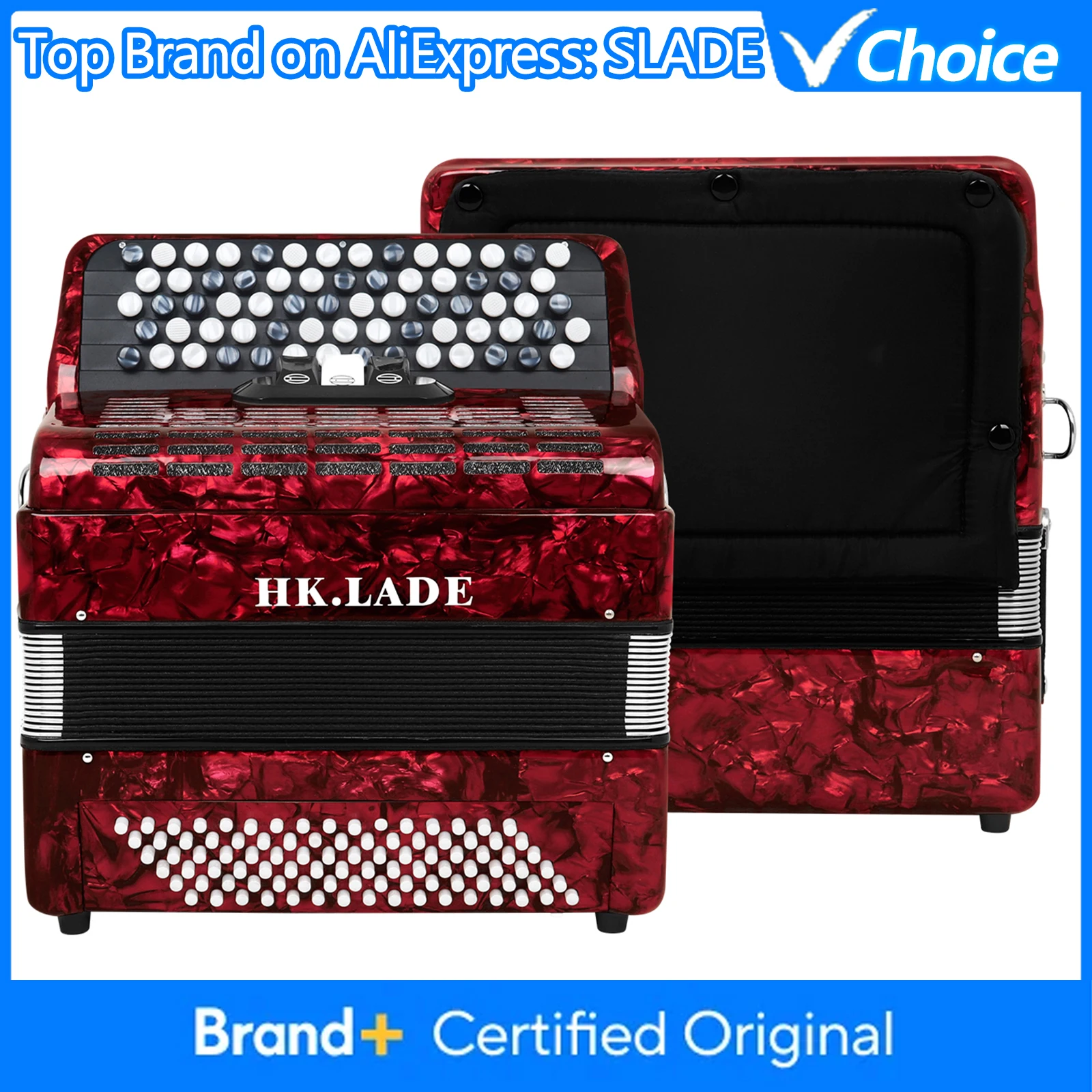 

HK·LADE AH-120 Bayan Accordion 69 Key 96 Bass 3 Keyboard Voice Changing Accordion Sheepskin Bellows Accordion with Storage