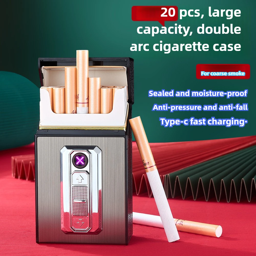 New Type-C Fast Charging Dual Arc Lighter Whole Package Thick Cigarette Box All-in-one Dual-use Smoking Set