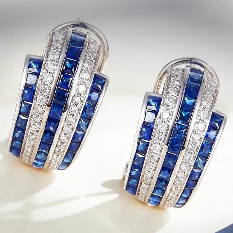 2026 New Elegant and Simple Blue and White Klein Zircon Earrings with High End Fashion Design and Personalized Accessories