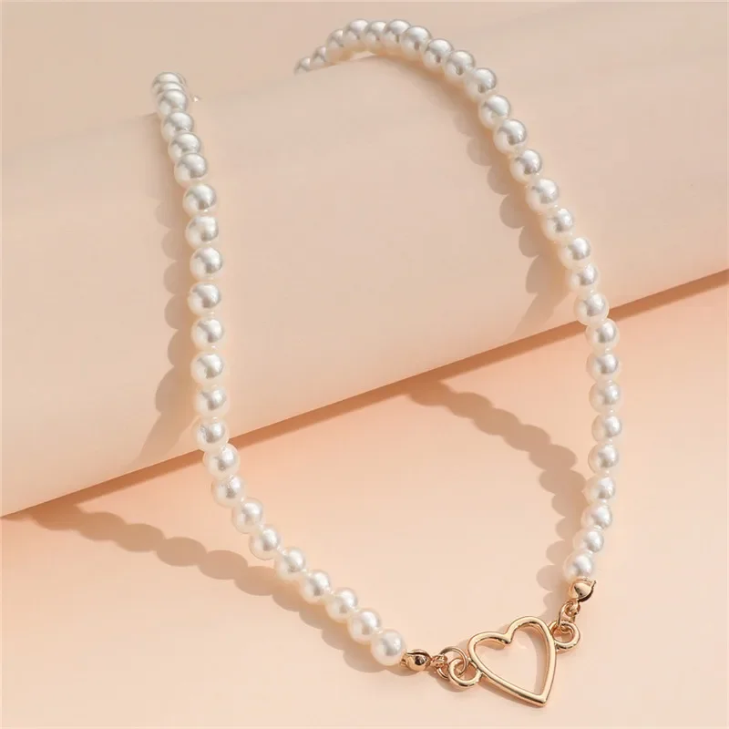 Trendy Love Heart Pearl Choker Necklace Female Personality Party Fashion Clavicle Collier Accessories Collar Gift Women Earrings