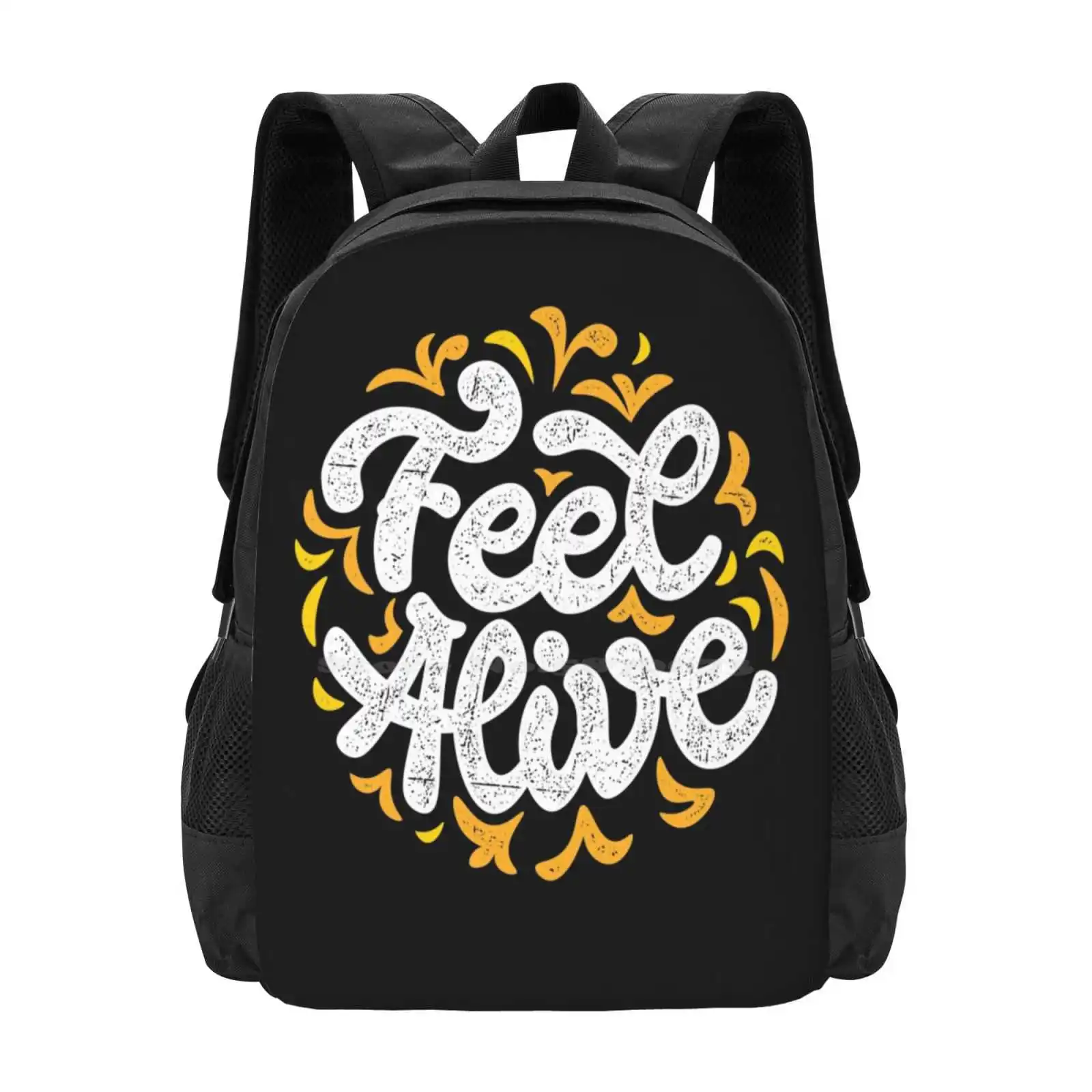 Feel Alive Hot Sale Schoolbag Backpack Fashion Bags Feel Alive Lettering Circle You Only Live Once Positive Happy Typographic