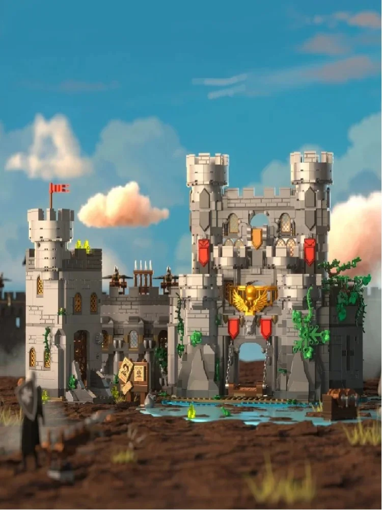 Klemmbausteine Heiliger Geist Schwert Schloss Bausteine Set Mittelalterliche Architektur Modulares Montagemodell Kreatives Spielzeug Geschenke für Erwachsene 2654 Teile