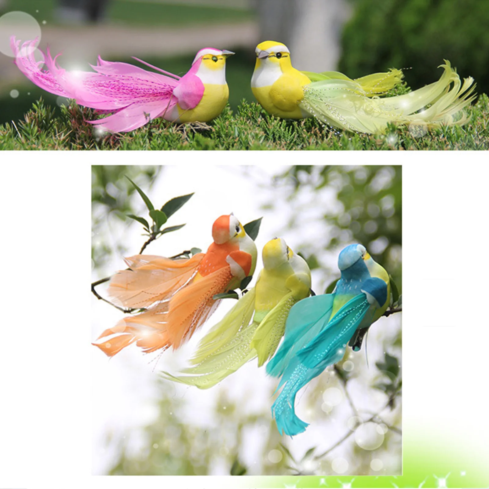 12pcs Artificial Simulation Foam Feather Birds Artificial Sparrow Colorful Bird Cute Bird Model Plant Decorated Fake Bird