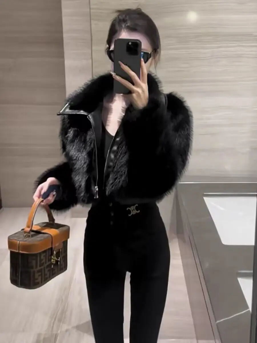 فو الفراء الفتيات معاطف السترة النسائية شرابات الوقوف الرقبة عطلة الإناث معاطف البيئية بألواح الياقة المدورة حريري مطاطا