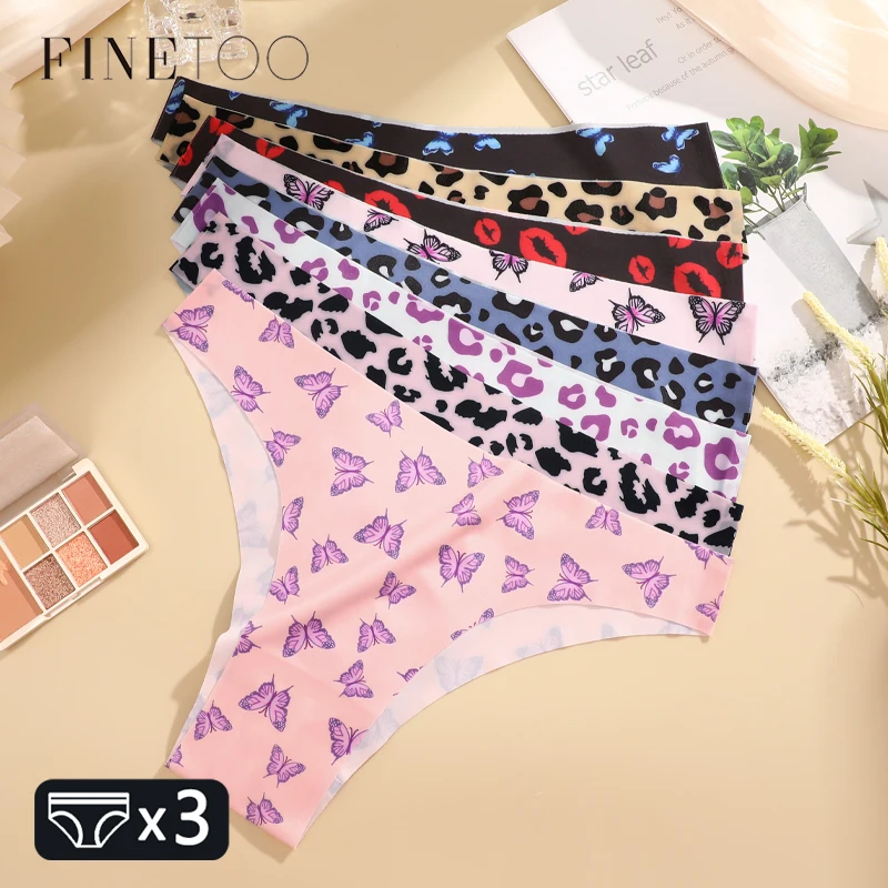 3Pcs Ultra-thin Seamless Underwear Women\'s Panties Sexy Graphic Print Brazilian Pants Female Low-Waist Stretch Briefs Lingerie