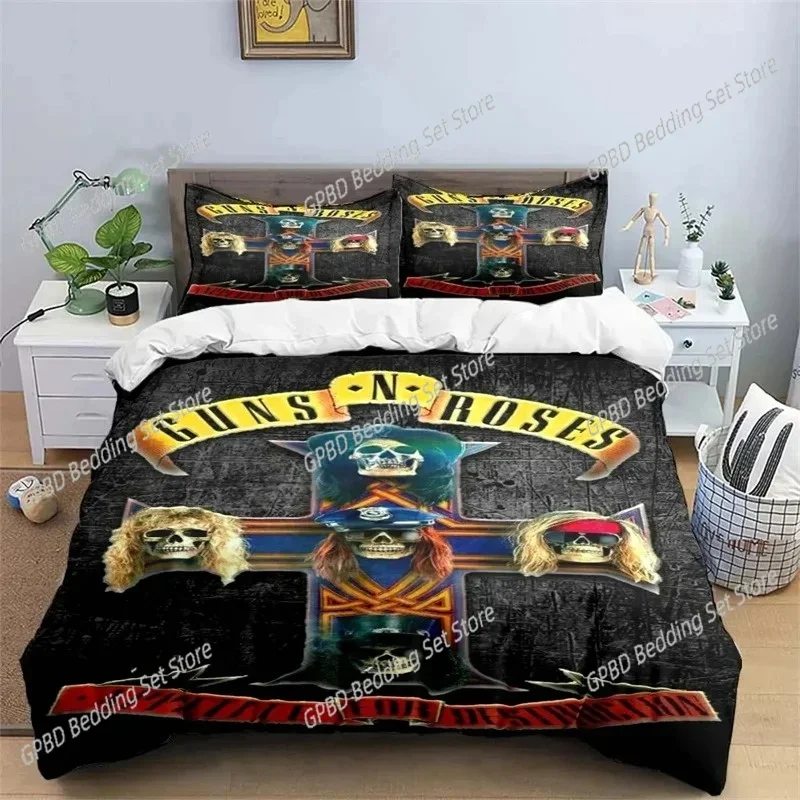 

3D Print Guns N Roses GNR Band Retro Bedding Set Boys Girls Twin Queen Size Duvet Cover Pillowcase Bed Kids Adult Duvet Cover