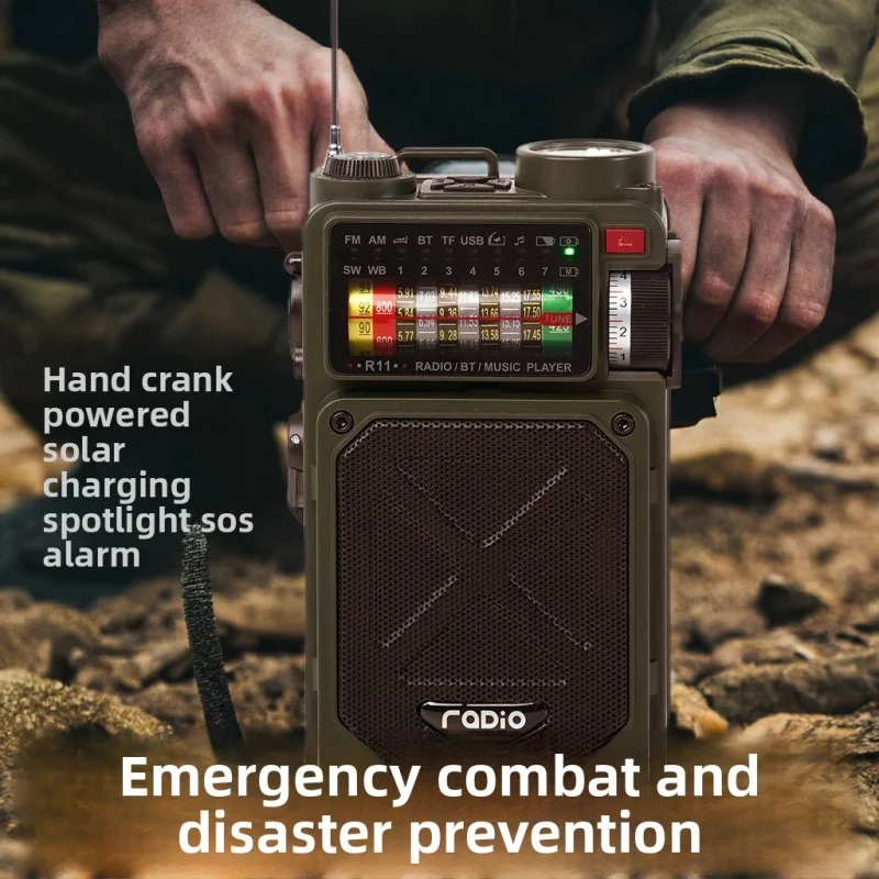 

R11 multifunctional portable solar charging AM/FM/SW full band radio Bluetooth speaker with hand cranked power generation SOS
