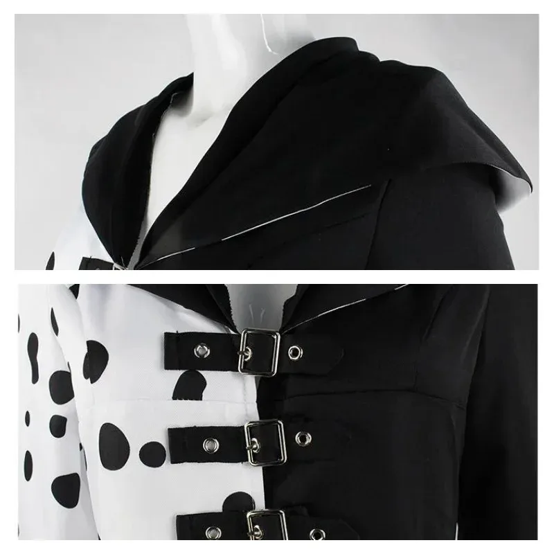 Adults Black White Witch Deville Cosplay Costume Dress For Women With Glove Halloween Party Cos Suits