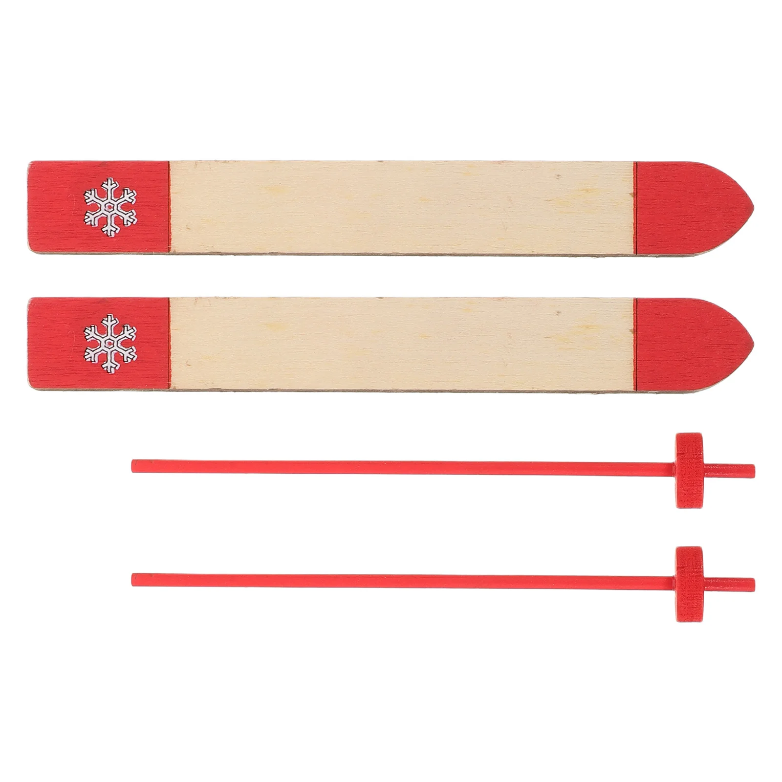 4-teiliges Miniatur-Holzskier-Set mit Stöcken für Kinder, Winter-Sport, Weihnachtsdekoration, Puppenhaus, Feiertagszubehör-Set