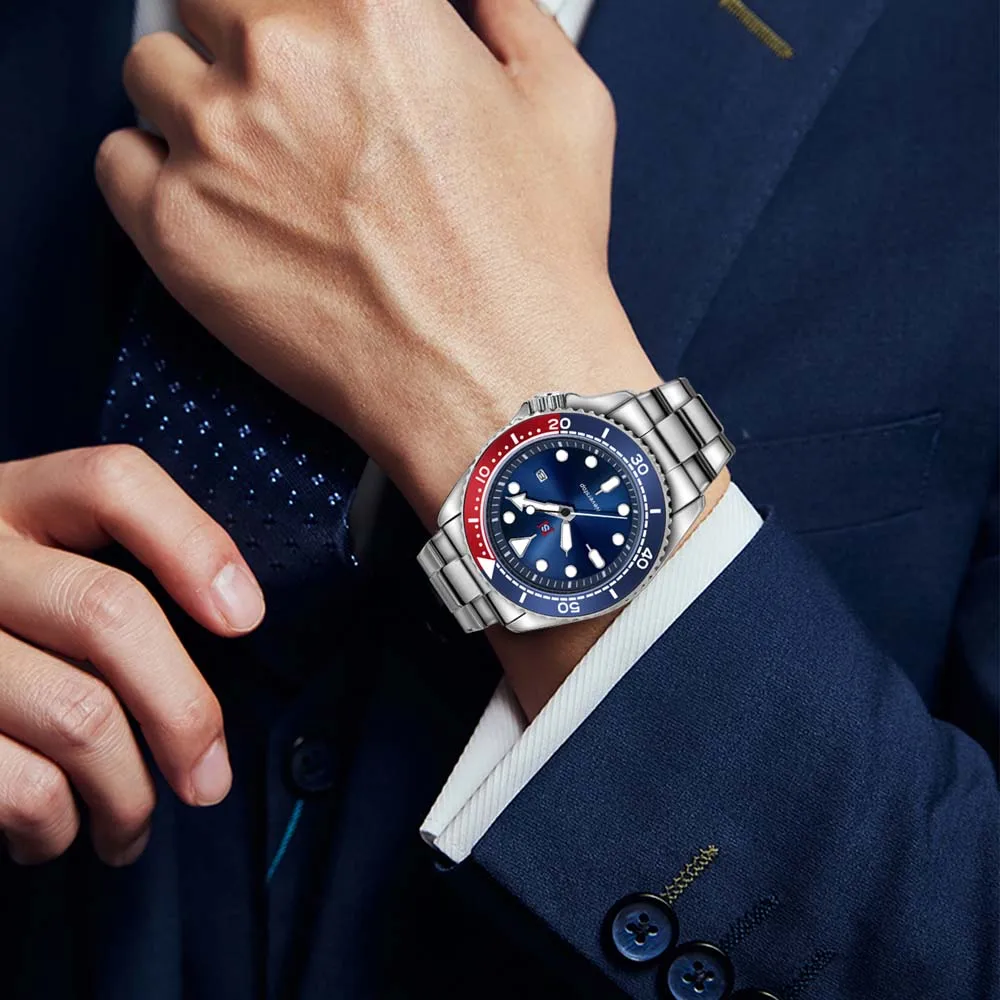 2025 ساعة كوارتز رجالية جديدة موضة كلاسيكية ساعة رجال الأعمال ساعة كوارتز رجالية مضيئة التقويم حزام ناقل من الفولاذ ساعة طالب