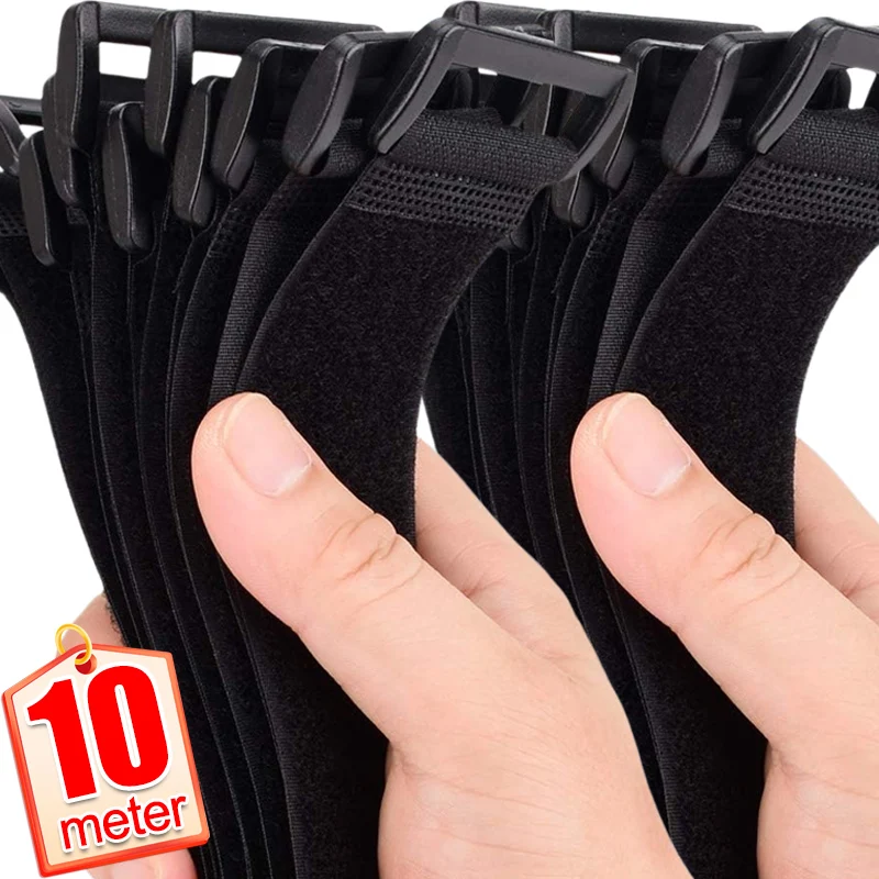 10/5 m wiederverwendbare Nylon-Kabelbinder mit Hakenschlaufe, frei geschnittene Längen, selbstklebende Befestigungsbandbänder mit Schnalle für Kabel-Organizer
