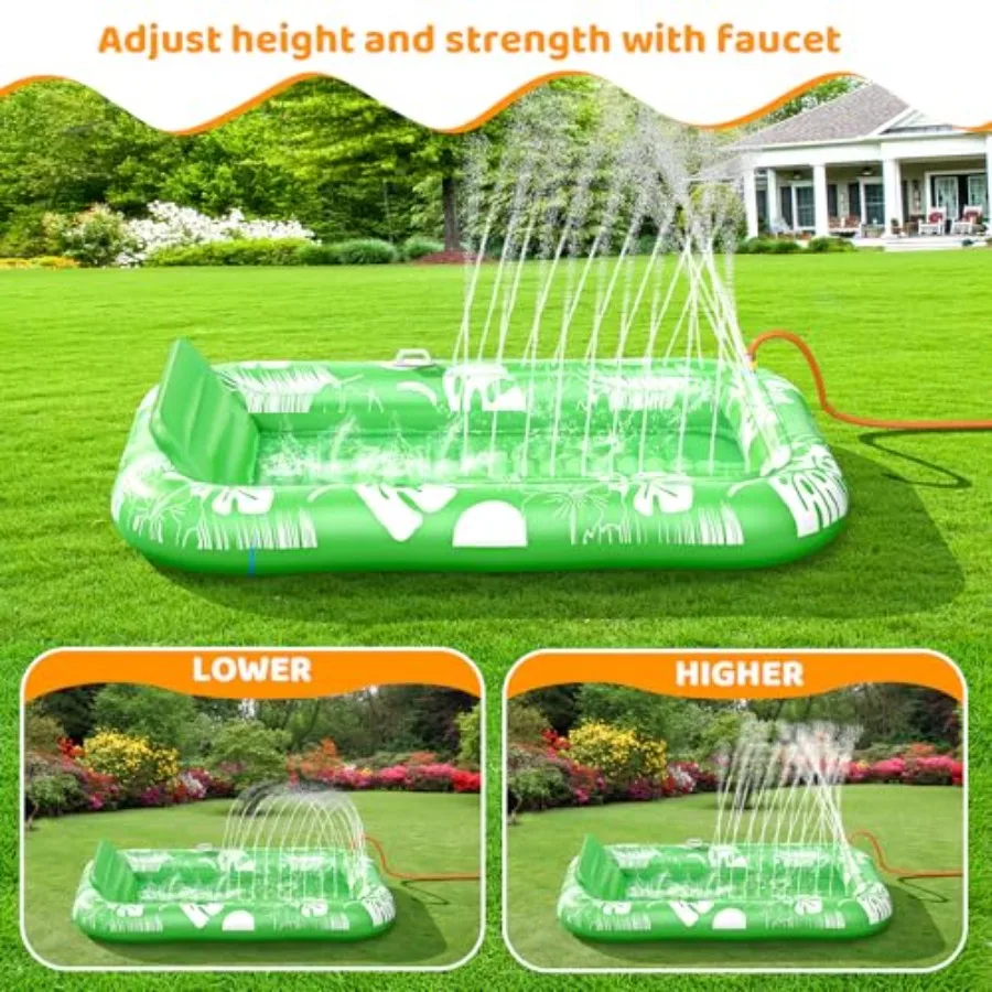 Inflatable Tanning Pool Lounger Float With Sprinkler For Outdoor Water Use, Vinyl Material, Blue Color, Extra-Large 85 X 50 Siz