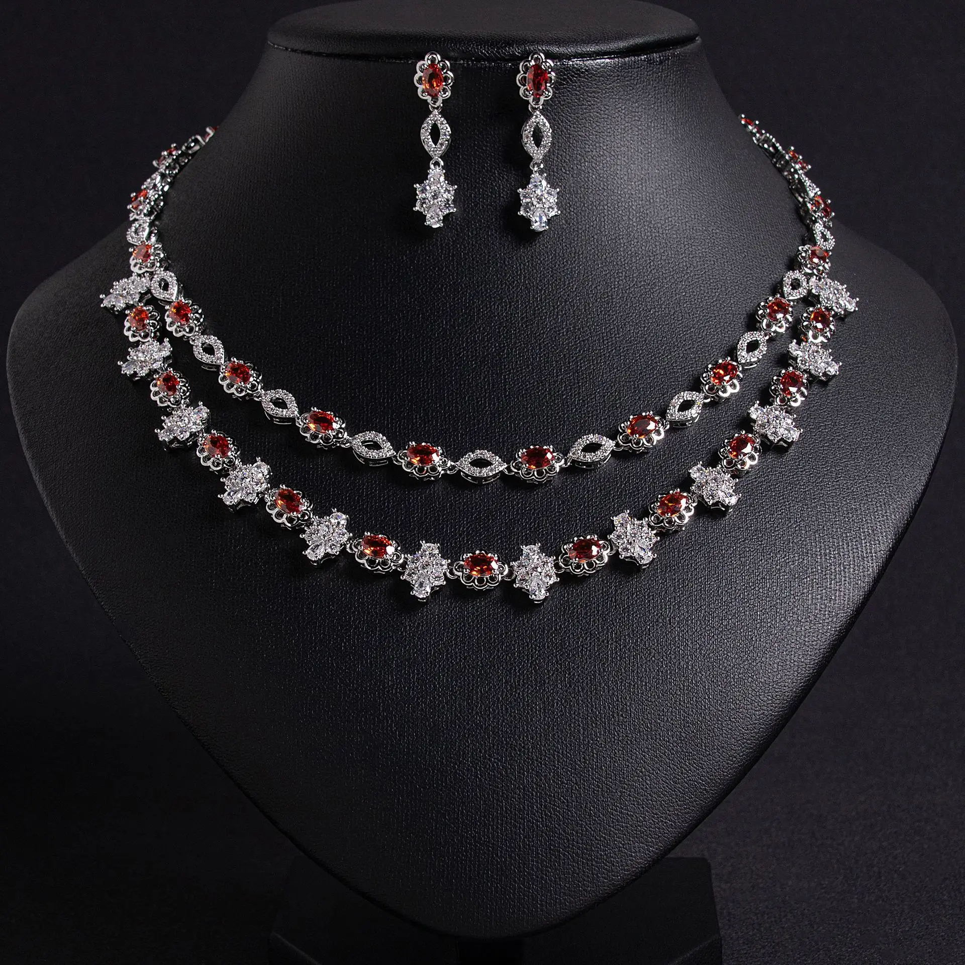 

European and American cross-border necklace earrings set women's summer versatile high-end bride wedding jewelry jewelry wholesa