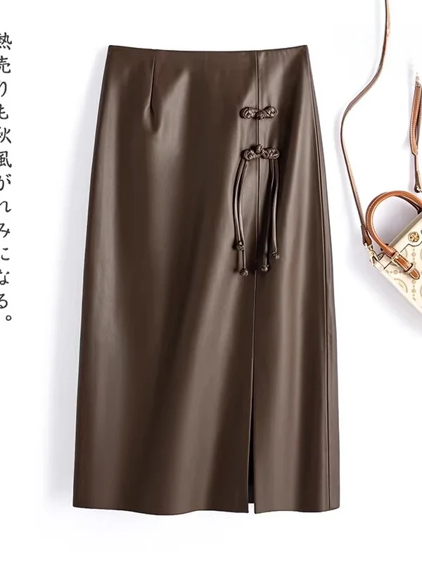 

Юбка из овечьей кожи до колен с высокой талией, женская, для повседневной носки, приятная к телу, дышащая, высокоэластичная, на молнии