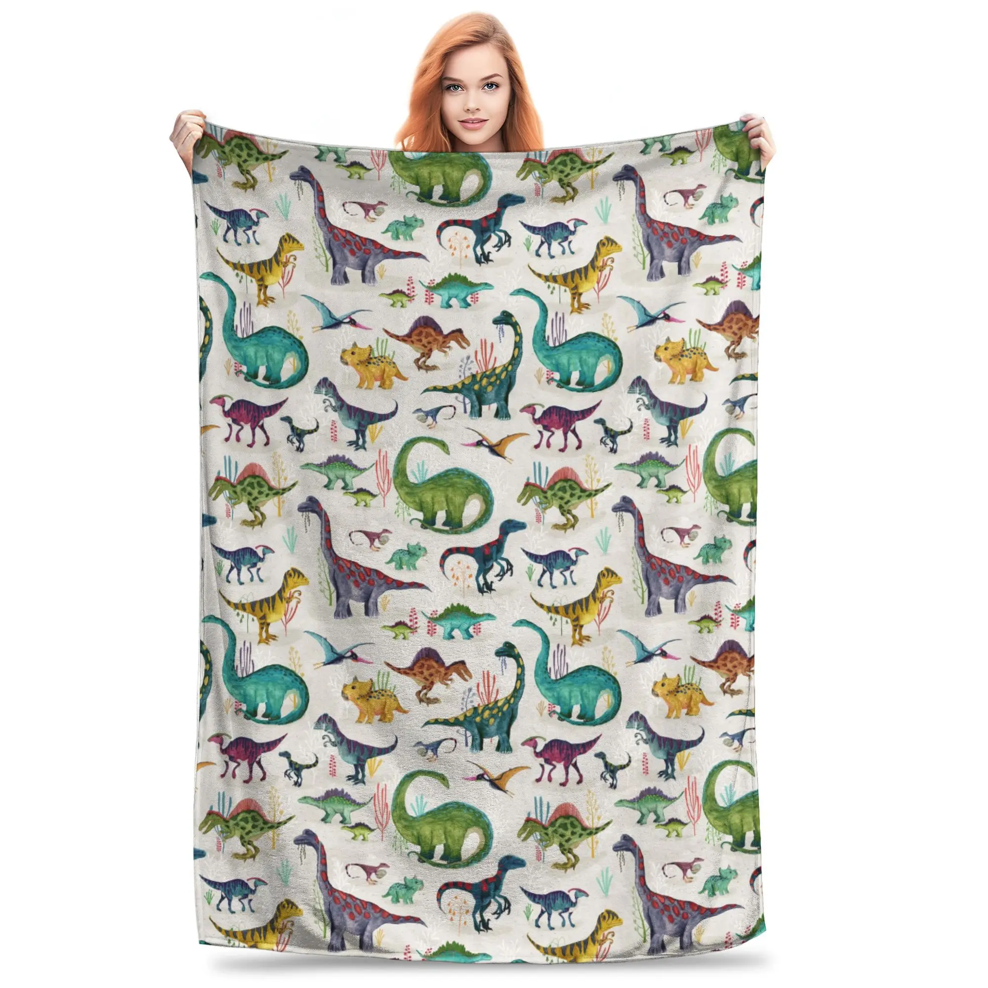 Bright Dinosaurs Blanket Soft Warm Flannel Throw Blanket Plush for Bed Living room Picnic Travel Home Couch