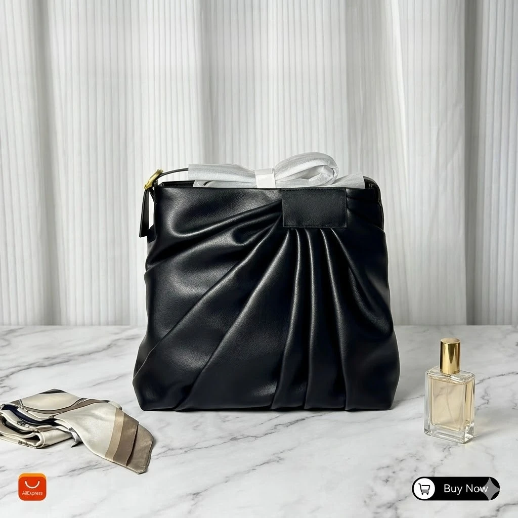 Lo Genuine Cowhide Trendy Shoulder Purse Light Luxury Work Handbag Women Wrinkled Leather Hobo Bag Top Layer