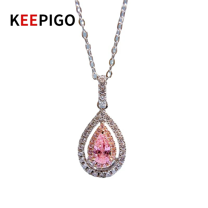 

KEEPIGO S925 Sterling Silver Water Drop High Carbon Diamond Pendant Necklace Necklace For Women Sparkling Fine Jewelry Gifts