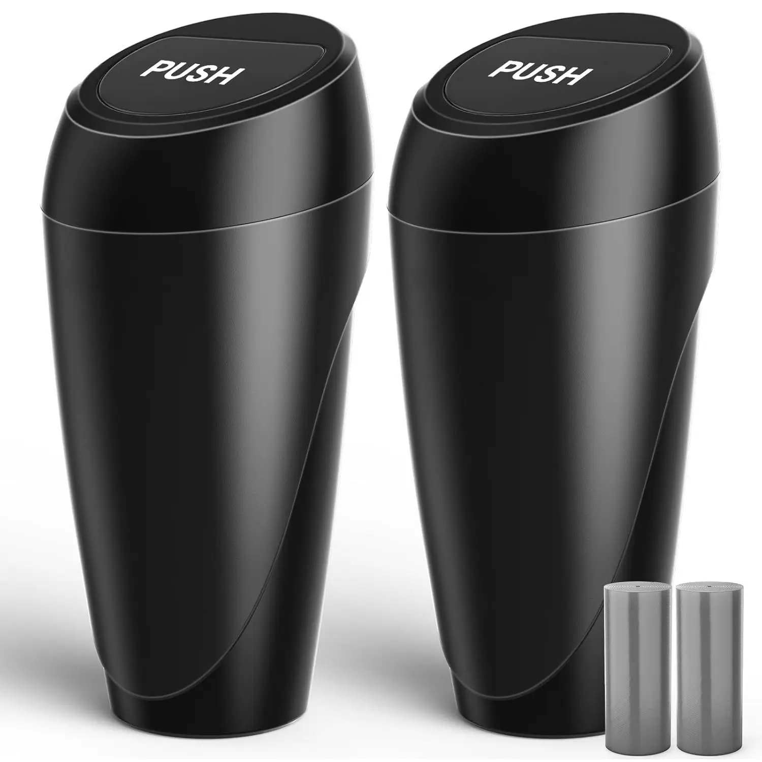 سلة مهملات السيارة - عبوتان، غطاء إغلاق تلقائي، سلة قمامة سهلة التنظيف مع أكياس للاستعمال مرة واحدة، أسود، 3.5 × 7.7 بوصة #1