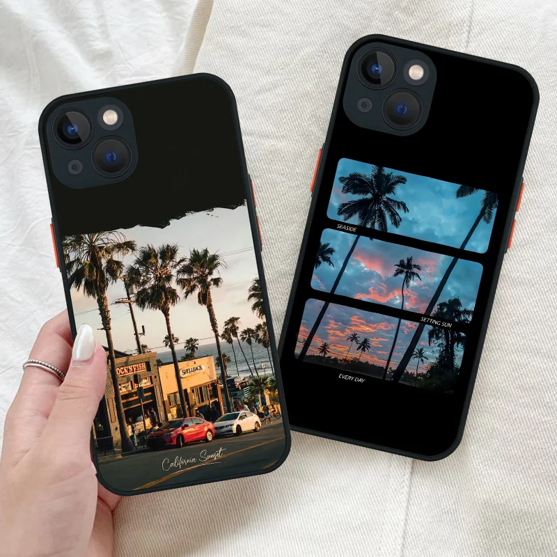 

Landscape Natural Scenery Black Phone Case For iPhone 16 15 11 12 14 13 Pro Max Mini X XSMax XR 7 8 Plus SE4 16e Silica Covers